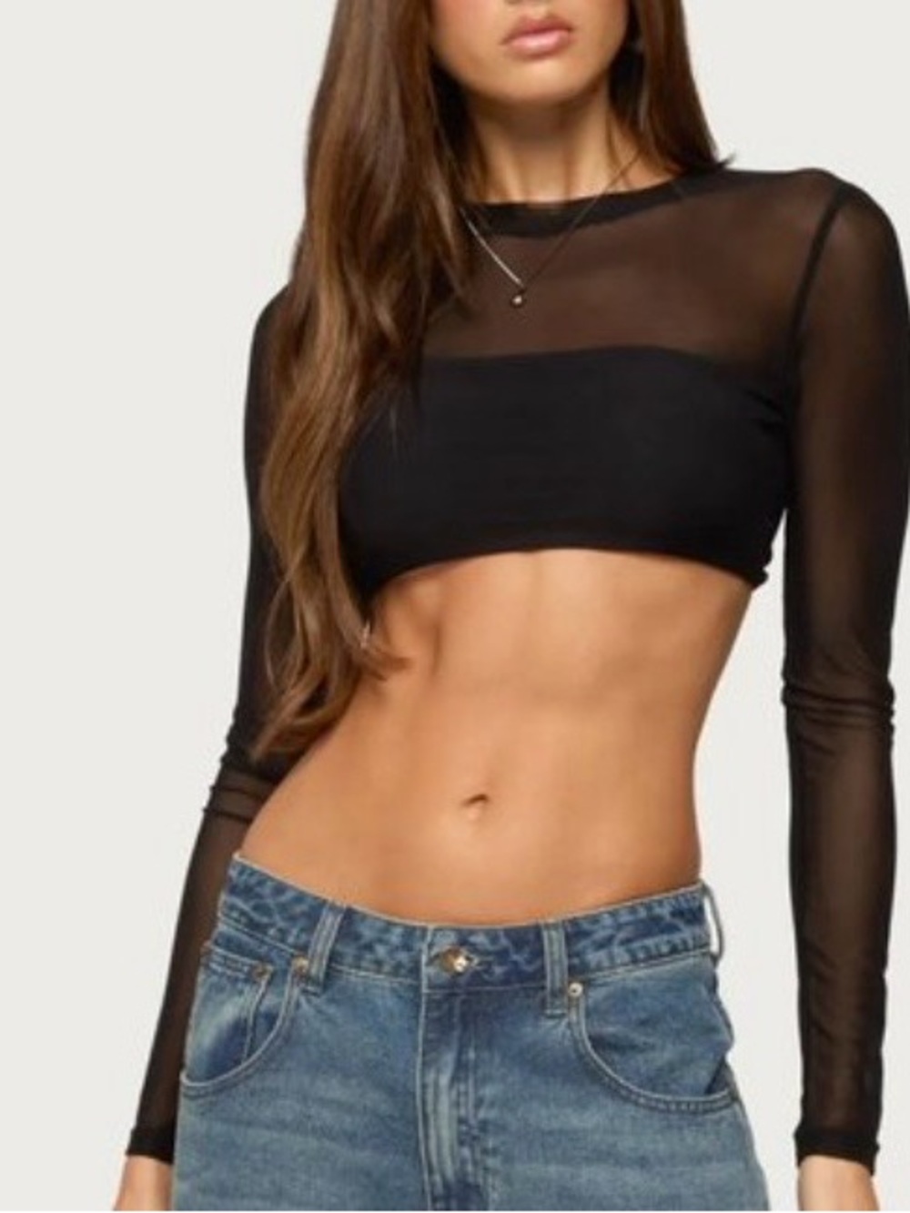 Edikted Black Sheer Long-Sleeve Crop Top